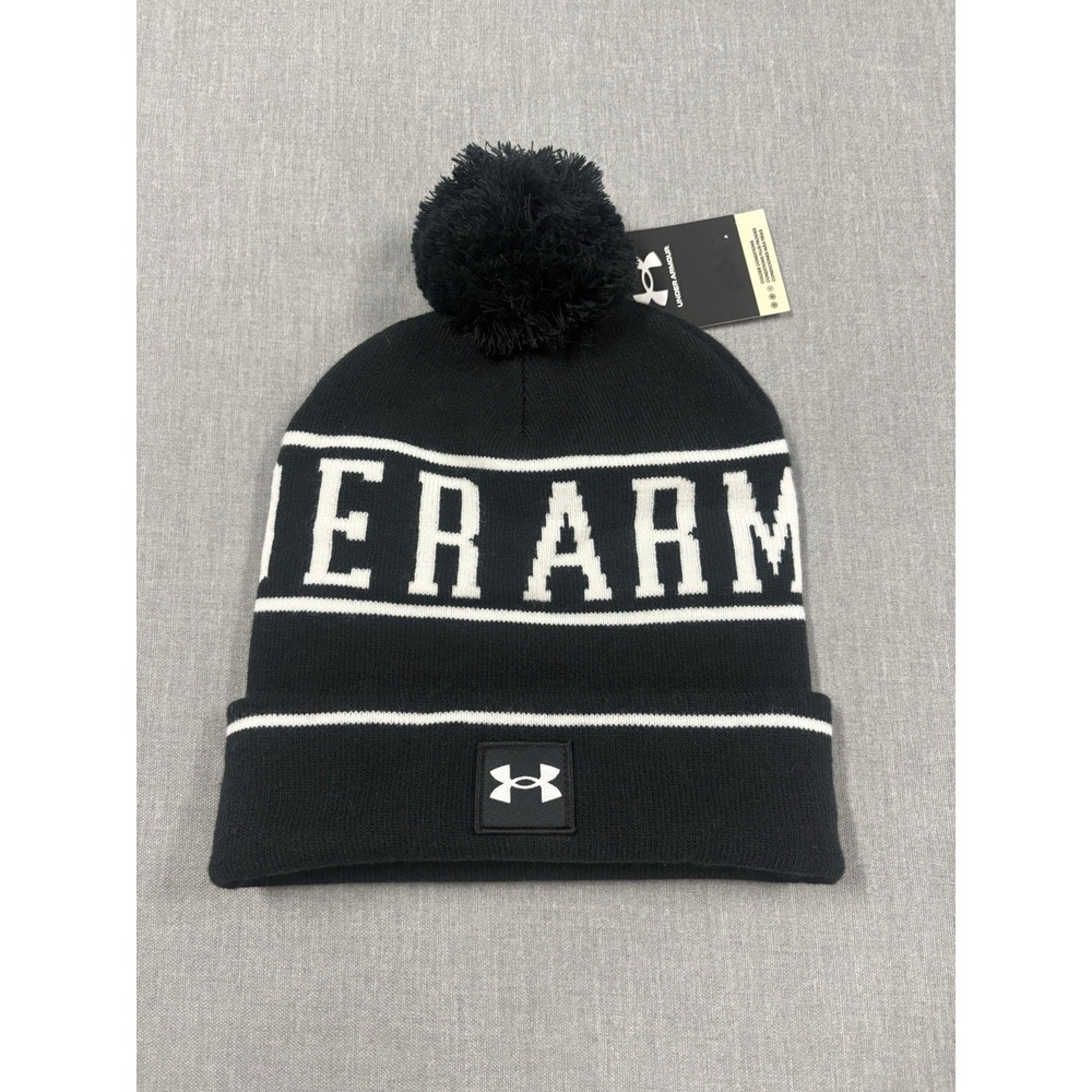NWT Under Armour Men's UA Halftime Pom Winter Beanie Cuff Knit Black One Size